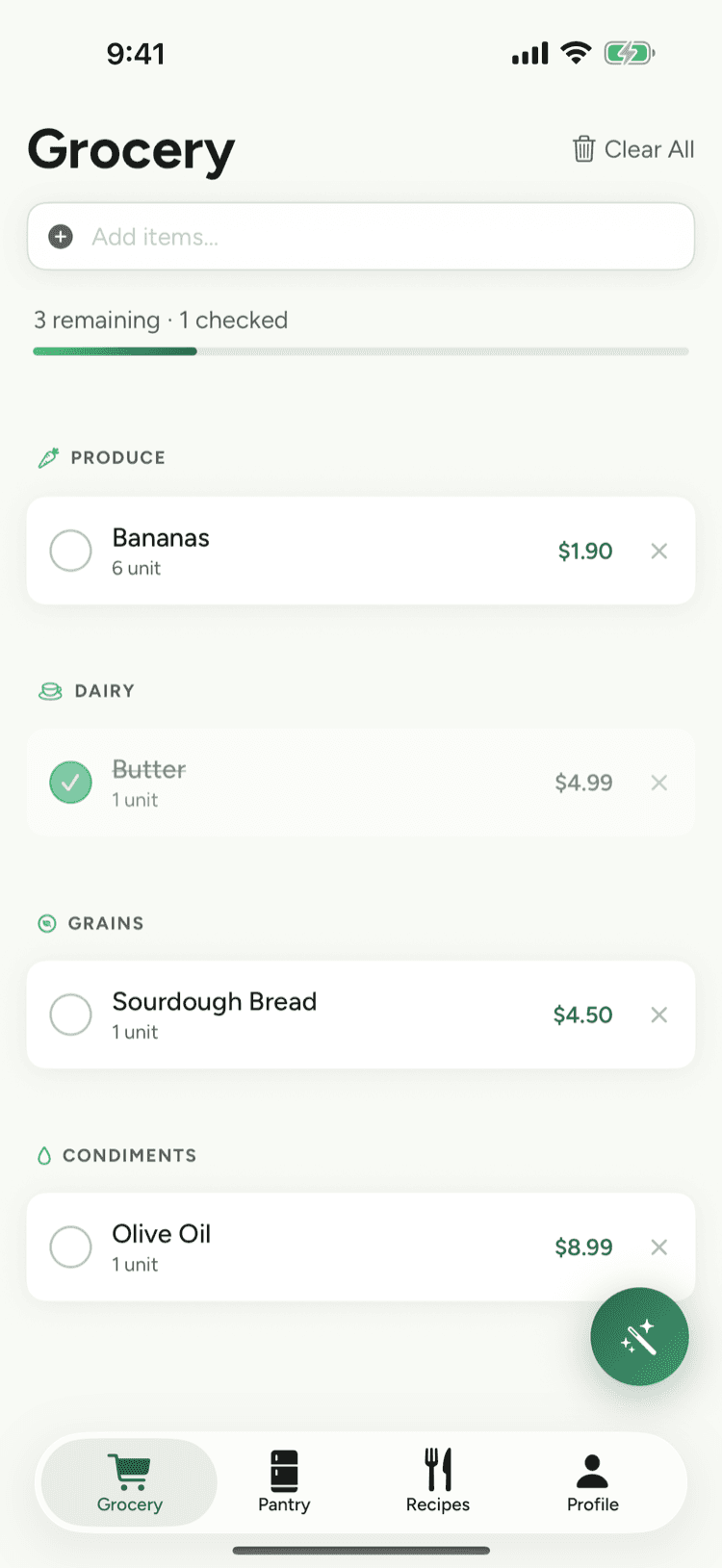 Calfo grocery list